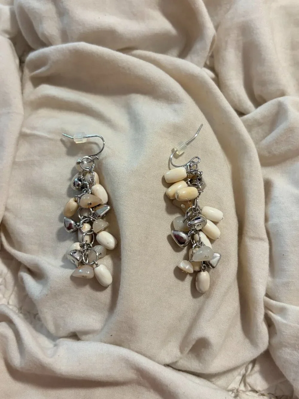 Free People Silver Tone Beaded Cluster Statement Earrings